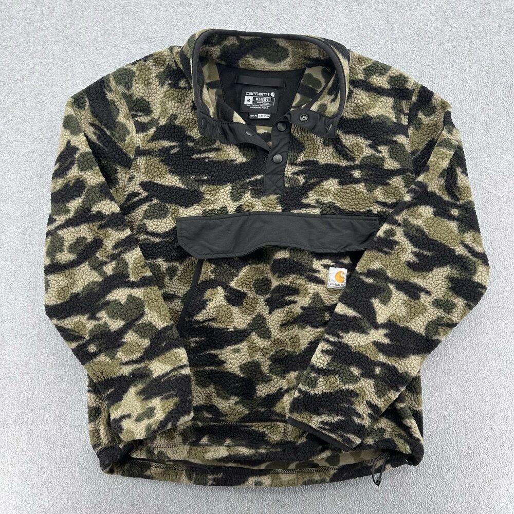 Carhartt Camo Fleece Pullover Jacket 0J4991-M 1/4 Snap Neck Mens Medium